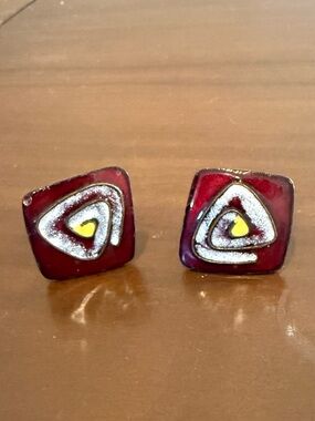 Red Enamel Geometric cuff links